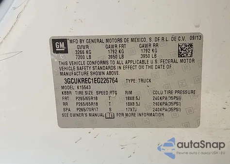 2014 Chevrolet Silverado 1500 2Lt from USA, damaged, VIN 3GCUKREC1EG226764